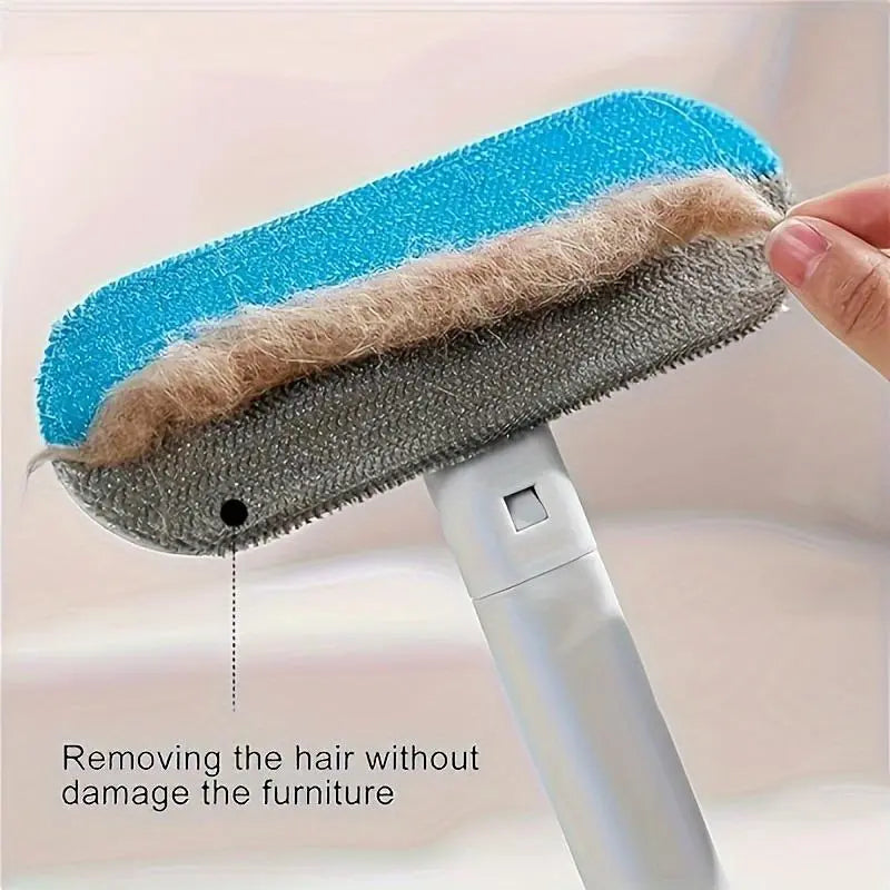 4-In-1 Reusable Pet Hair Remover Brush - Long Handle, Detail Brushes, Flexible Bristles, Reusable Pads, Deshedding & Fur Removal Tool for Multi-Surface Sofas, Rugs, Bedding