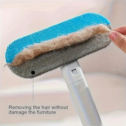 4-In-1 Reusable Pet Hair Remover Brush - Long Handle, Detail Brushes, Flexible Bristles, Reusable Pads, Deshedding & Fur Removal Tool for Multi-Surface Sofas, Rugs, Bedding
