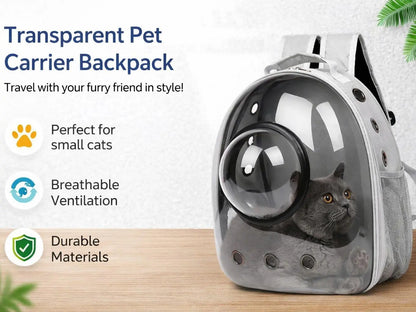 Transparent Hard-Shell Plaid Accent Bubble Space Capsule Cat Carrier Backpack, Hands-Free Airline-Approved Pet Bag for Cats & Small Dogs with Safe Ventilation Design (Hiking, Outdoor Use)