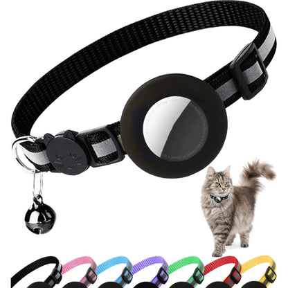 EVERBETTERUS Detachable Breakaway Reflective Cat Collar - 0.4'' Width, Adjustable Length, Bell, Airtag-Compatible GPS Tracking, Waterproof Striped Design for Safe Outdoor Use