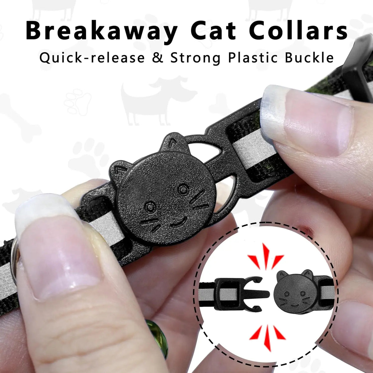 EVERBETTERUS Detachable Breakaway Reflective Cat Collar - 0.4'' Width, Adjustable Length, Bell, Airtag-Compatible GPS Tracking, Waterproof Striped Design for Safe Outdoor Use
