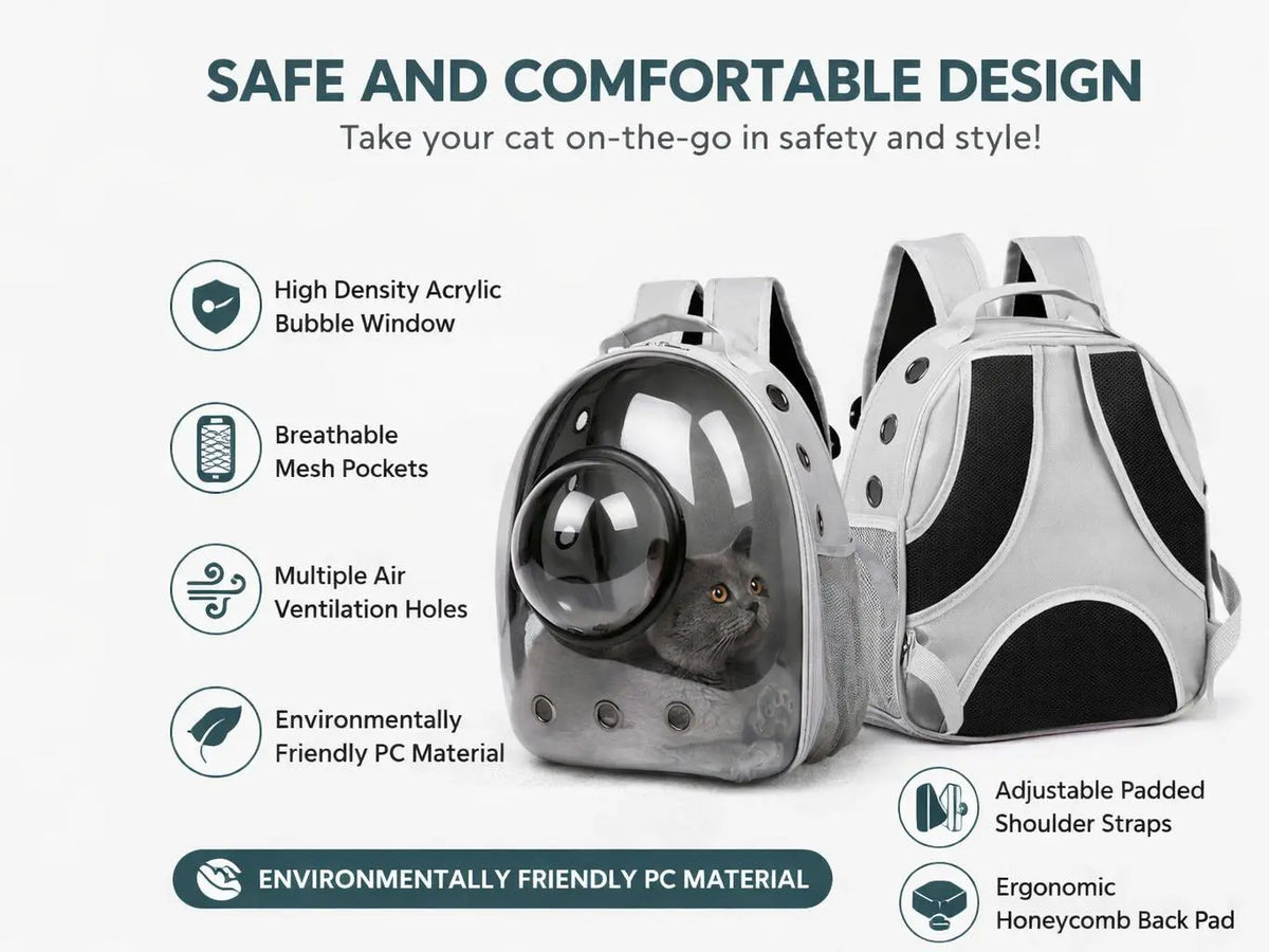 Transparent Hard-Shell Plaid Accent Bubble Space Capsule Cat Carrier Backpack, Hands-Free Airline-Approved Pet Bag for Cats & Small Dogs with Safe Ventilation Design (Hiking, Outdoor Use)