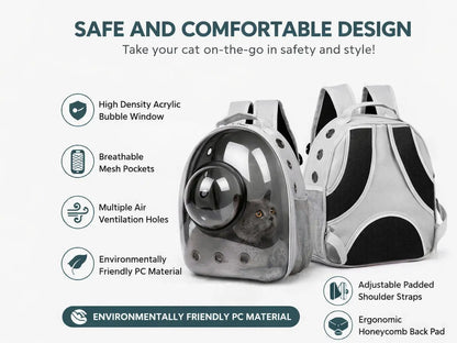 Transparent Hard-Shell Plaid Accent Bubble Space Capsule Cat Carrier Backpack, Hands-Free Airline-Approved Pet Bag for Cats & Small Dogs with Safe Ventilation Design (Hiking, Outdoor Use)