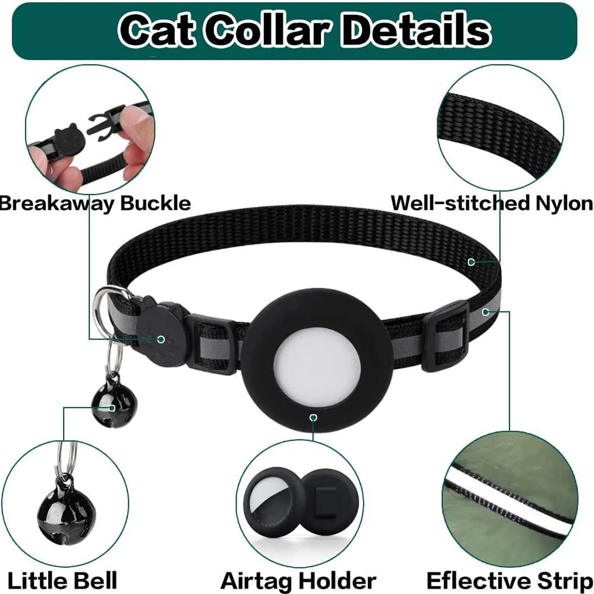 EVERBETTERUS Detachable Breakaway Reflective Cat Collar - 0.4'' Width, Adjustable Length, Bell, Airtag-Compatible GPS Tracking, Waterproof Striped Design for Safe Outdoor Use