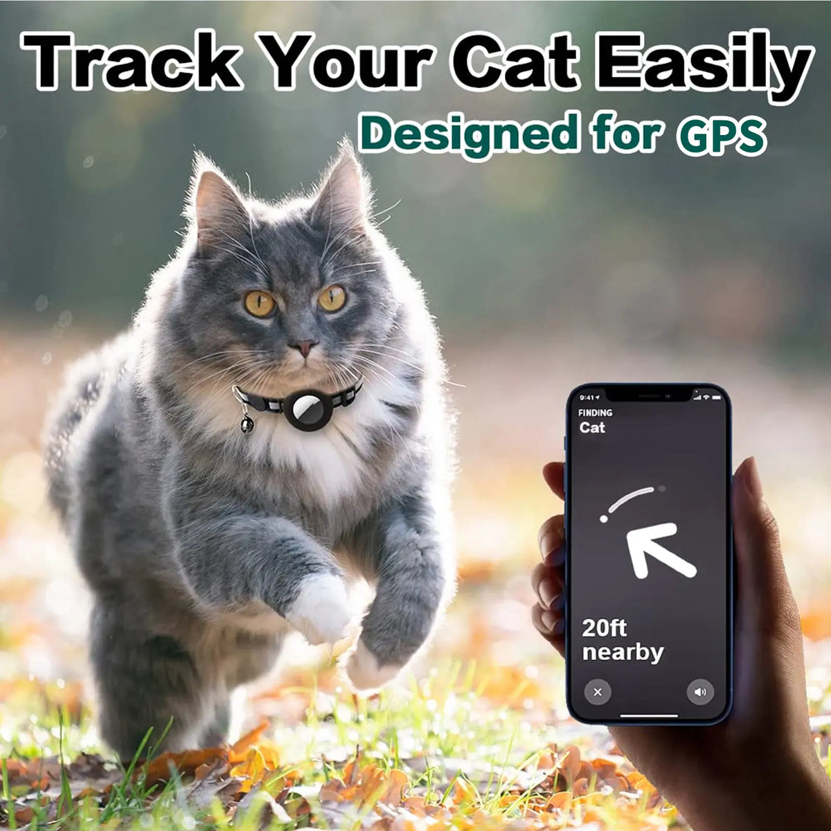 EVERBETTERUS Detachable Breakaway Reflective Cat Collar - 0.4'' Width, Adjustable Length, Bell, Airtag-Compatible GPS Tracking, Waterproof Striped Design for Safe Outdoor Use