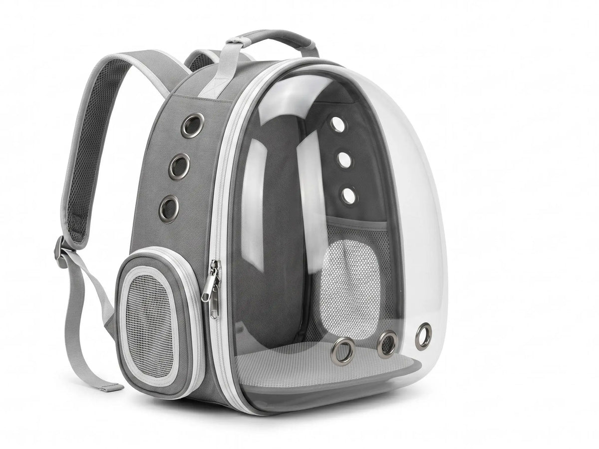 Transparent Hard-Shell Plaid Accent Bubble Space Capsule Cat Carrier Backpack, Hands-Free Airline-Approved Pet Bag for Cats & Small Dogs with Safe Ventilation Design (Hiking, Outdoor Use)