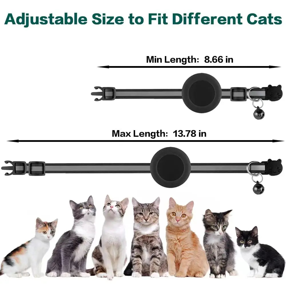 EVERBETTERUS Detachable Breakaway Reflective Cat Collar - 0.4'' Width, Adjustable Length, Bell, Airtag-Compatible GPS Tracking, Waterproof Striped Design for Safe Outdoor Use
