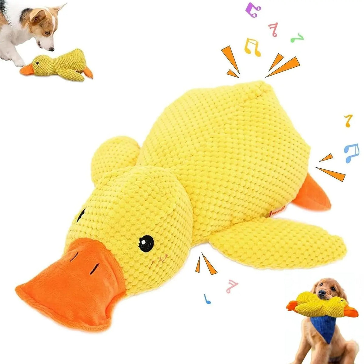 MRWJ 2026 New Yellow Calming Duck Plush Dog Toy - Durable Chew, Interactive Quacking Sound, Cozy Indoor Sleep Pillow for Naps