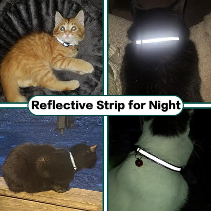EVERBETTERUS Detachable Breakaway Reflective Cat Collar - 0.4'' Width, Adjustable Length, Bell, Airtag-Compatible GPS Tracking, Waterproof Striped Design for Safe Outdoor Use