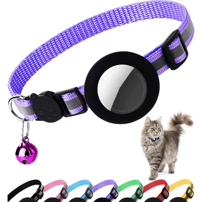 EVERBETTERUS Detachable Breakaway Reflective Cat Collar - 0.4'' Width, Adjustable Length, Bell, Airtag-Compatible GPS Tracking, Waterproof Striped Design for Safe Outdoor Use
