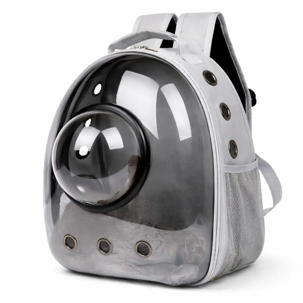 Transparent Hard-Shell Plaid Accent Bubble Space Capsule Cat Carrier Backpack, Hands-Free Airline-Approved Pet Bag for Cats & Small Dogs with Safe Ventilation Design (Hiking, Outdoor Use)