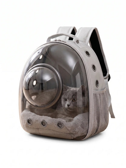 Transparent Hard-Shell Plaid Accent Bubble Space Capsule Cat Carrier Backpack, Hands-Free Airline-Approved Pet Bag for Cats & Small Dogs with Safe Ventilation Design (Hiking, Outdoor Use)