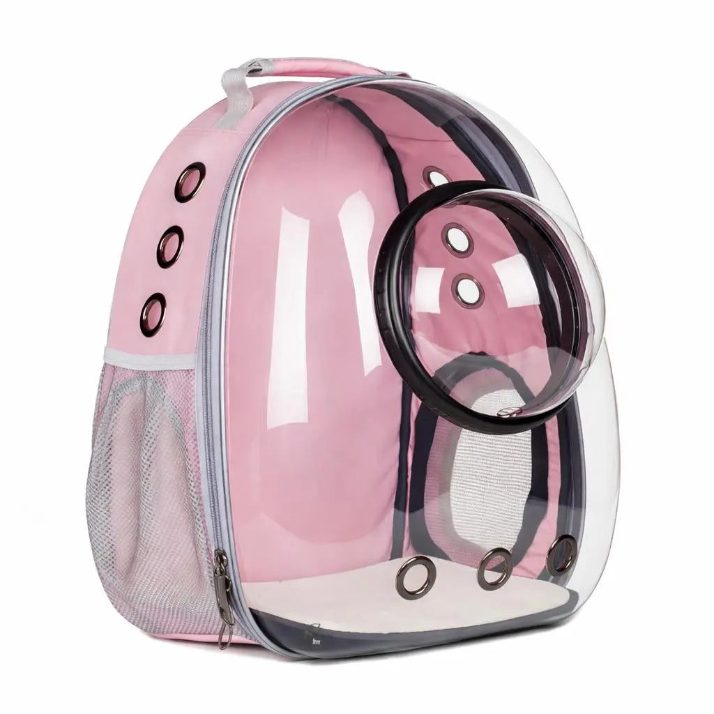 Transparent Hard-Shell Plaid Accent Bubble Space Capsule Cat Carrier Backpack, Hands-Free Airline-Approved Pet Bag for Cats & Small Dogs with Safe Ventilation Design (Hiking, Outdoor Use)