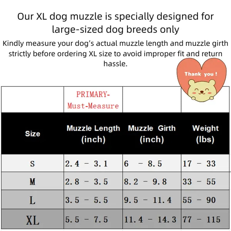 Breathable Dog Muzzle - Adjustable, Multi-Size for Large/Medium/Small Breed Dogs, Prevents Biting & Scavenging, Discourages Nipping, Allows Free Drinking, Breathable Muzzle