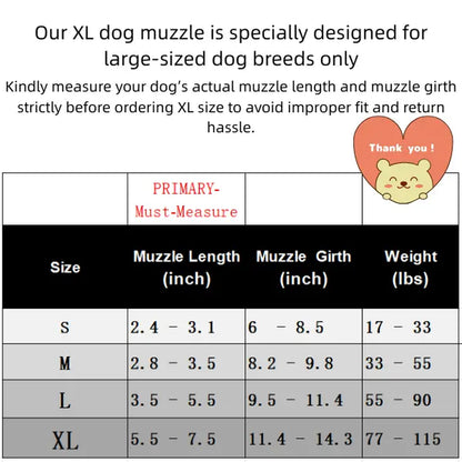 Breathable Dog Muzzle - Adjustable, Multi-Size for Large/Medium/Small Breed Dogs, Prevents Biting & Scavenging, Discourages Nipping, Allows Free Drinking, Breathable Muzzle