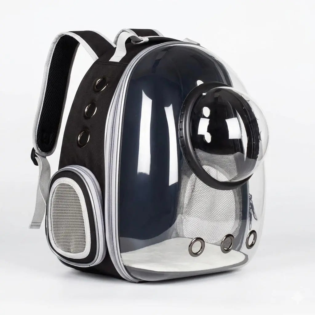 Transparent Hard-Shell Plaid Accent Bubble Space Capsule Cat Carrier Backpack, Hands-Free Airline-Approved Pet Bag for Cats & Small Dogs with Safe Ventilation Design (Hiking, Outdoor Use)